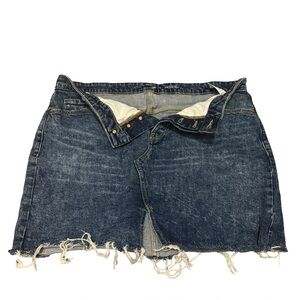 Old Navy Distressed Dark Acid Wash Denim Mini Skirt Button Fly Raw Hem Size 14